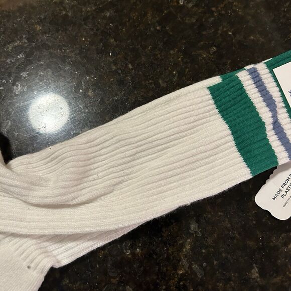 Outdoor Voices Tall Stripe Crew Socks Size Small Medium White Kelly Green New - Picture 6 of 6